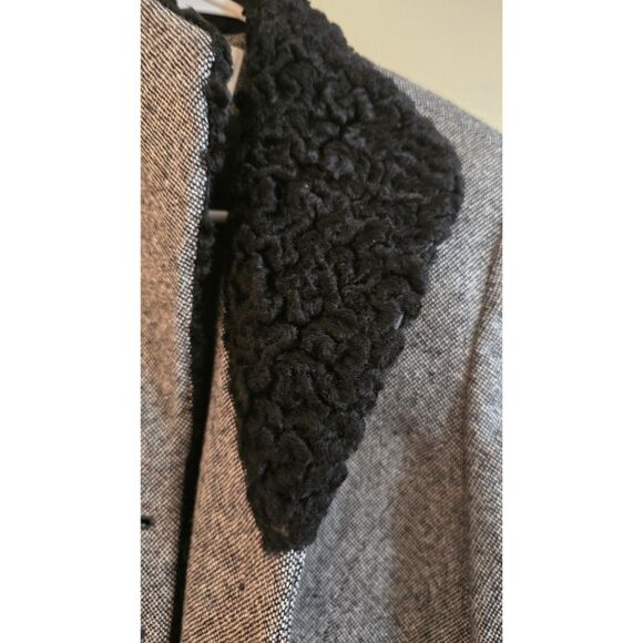 Jones  New York Wool Tweed WM SZ 8P Black Faux Persian Lamb Accents Suit Jacket - Picture 5 of 11
